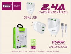 CARGADOR 2XUSB 2.4A CON CABLE MICRO USB 1M