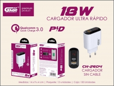 CARGADOR PARA MOVIL  CON 2 SALIDAS USB Y TIPO-C 18W