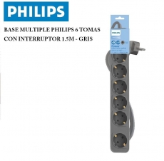 BASE MULTIPLE PHILIPS 6 TOMAS CON INTERRUPTOR 1.5M - GRIS