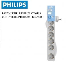 BASE MULTIPLE PHILIPS 6 TOMAS CON INTERRUPTOR 1.5M - BLANCO