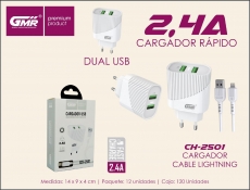 CARGADOR 2XUSB 2.4A CON CABLE USB A LIGHTNING 1M