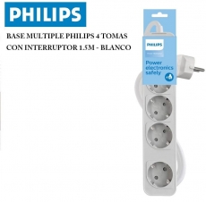 BASE MULTIPLE PHILIPS 4 TOMAS CON INTERRUPTOR 1.5M - BLANCO