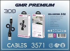 GMR PREMIUM CABLE NYLON USB A LIGHTNING 3.0A 300CM