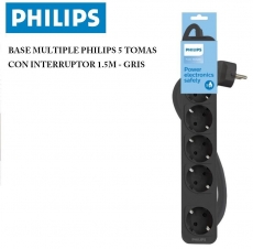 BASE MULTIPLE PHILIPS 5 TOMAS CON INTERRUPTOR 1.5M - GRIS