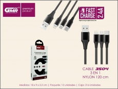 GMR PREMIUM CABLE NYLN 3 EN 1 2,4A 120CM