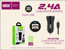 CARGADOR COCHE 2XUSB 2.4A CON CABLE USB A MICRO USB 1M