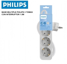 BASE MULTIPLE PHILIPS 3 TOMAS CON INTERRUPTOR 1.5M - BLANCO